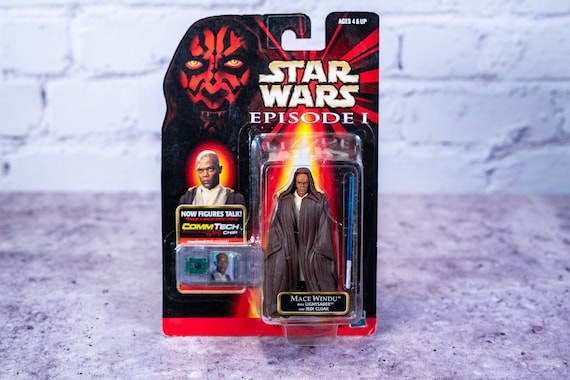 Vintage Star Wars Action Figure Mace Windu Episode 1 Comm Tech Chip Collection 2 Hasbro Figure, Star Wars Toy