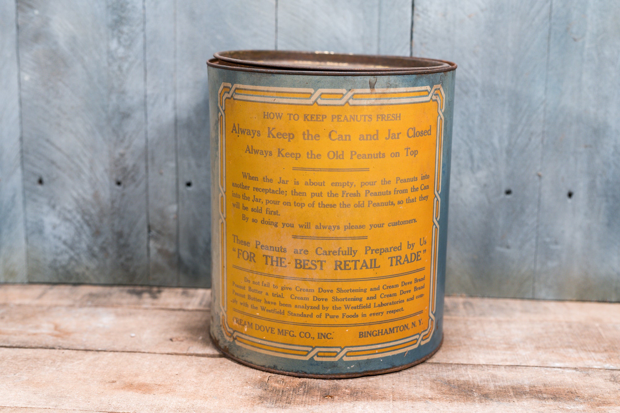 Vintage Rare Cream Dove Peanuts Tin 10lb Cream Dove Mfg Co Binghamton vintage-rare-cream-dove-peanuts-tin-10lb-cream-dove-mfg-co-binghamton