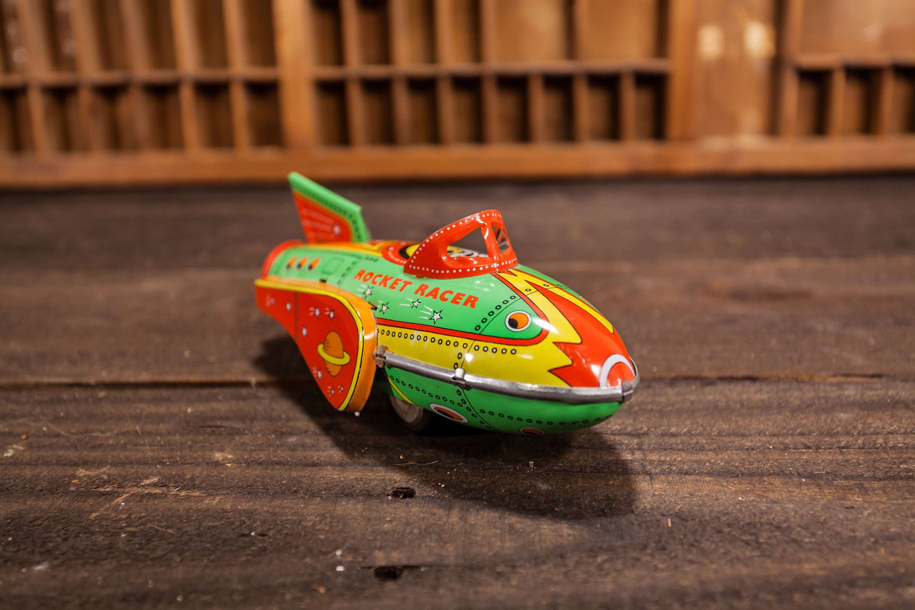 Vintage Rocket Racer Tin Toy Collectible Toy Display Playroom Nursery