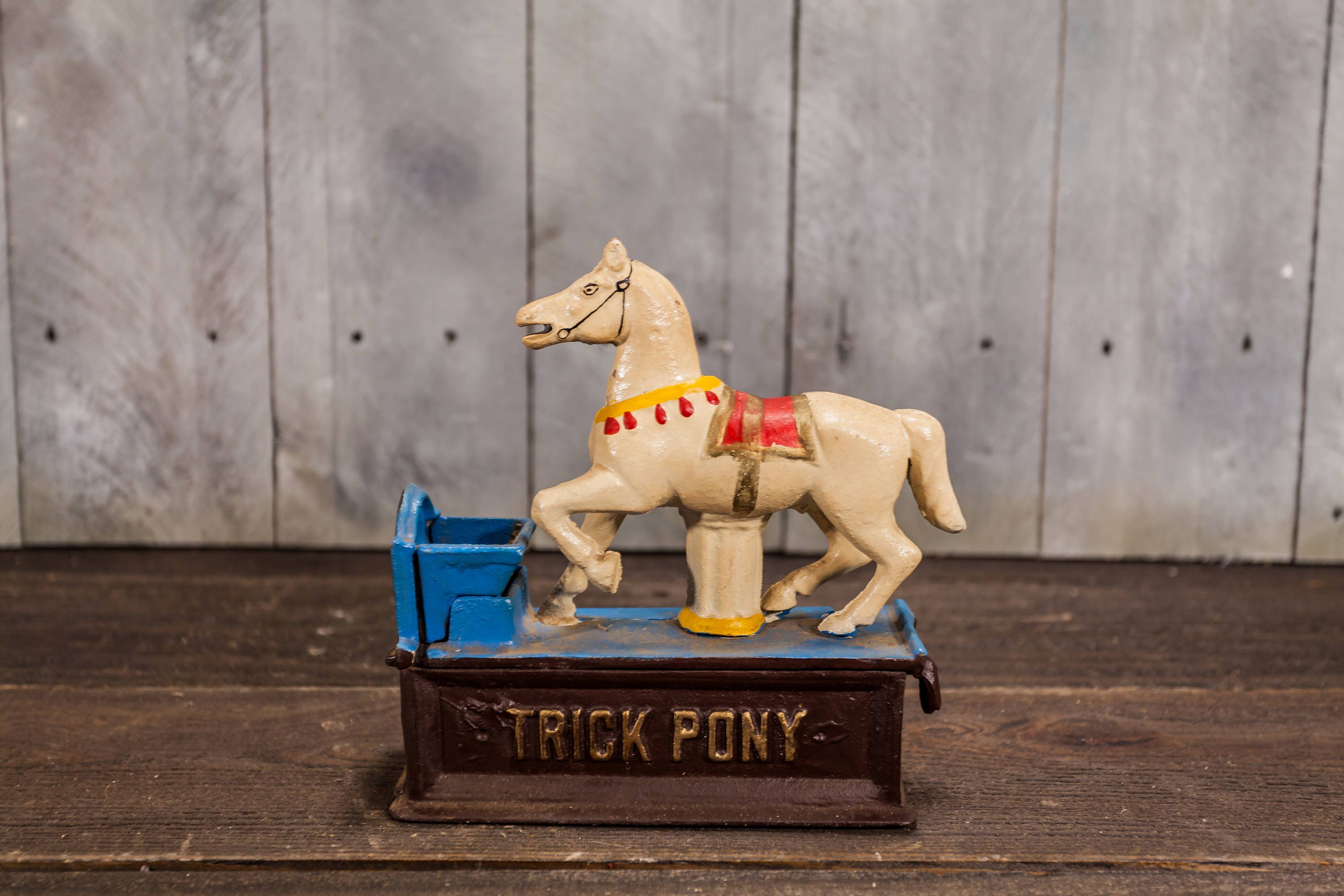 Vintage Cast Iron Trick Pony Mechanical Bank Piggy Horse Bank