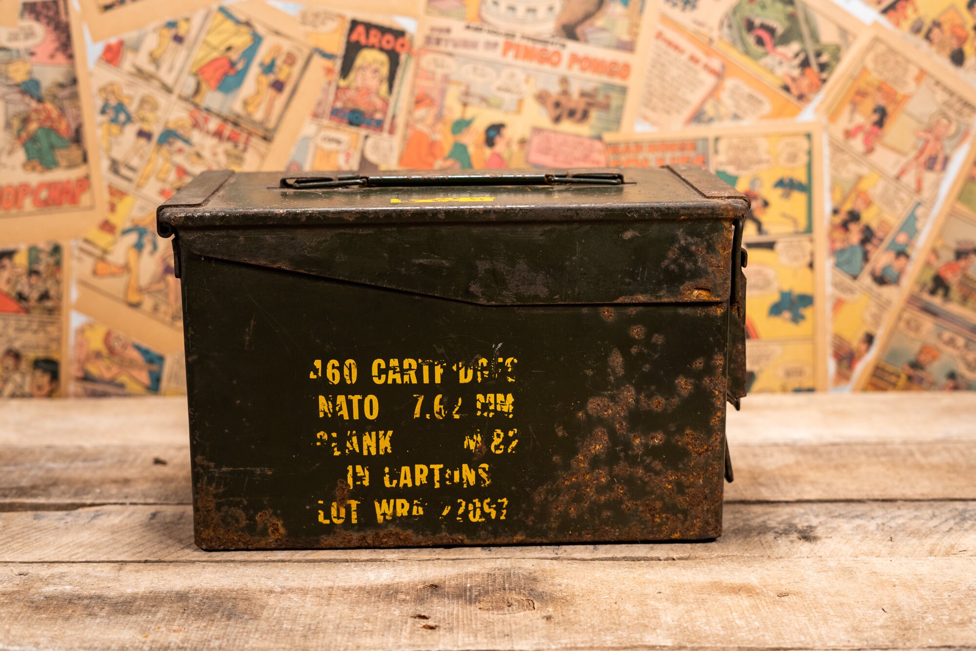 Vintage Military Ammo Box Green Yellow Ammunition Cartridge Box Rustic