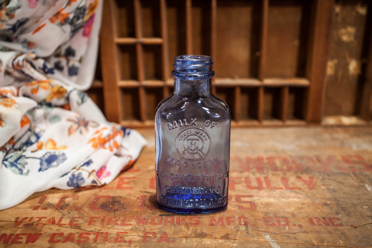 Vintage Phillips Milk of Magnesia Medicine Glass Bottle Embossed Cobalt