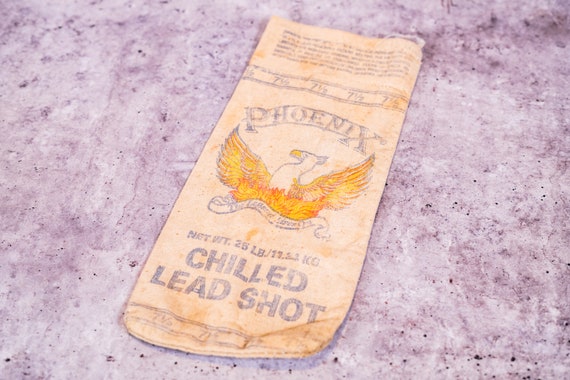 Vintage Phoenix Chilled Lead Shot Canvas Bag 25lbs Hunting Decor Man Cave Rustic Bag Red Hunting Camp Cabin