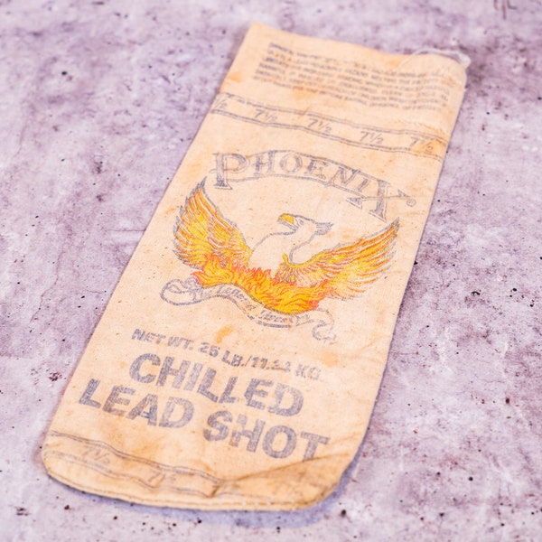 Vintage Phoenix Chilled Lead Shot Canvas Bag 25lbs Hunting Decor Man Cave Rustic Bag Red Hunting Camp Cabin