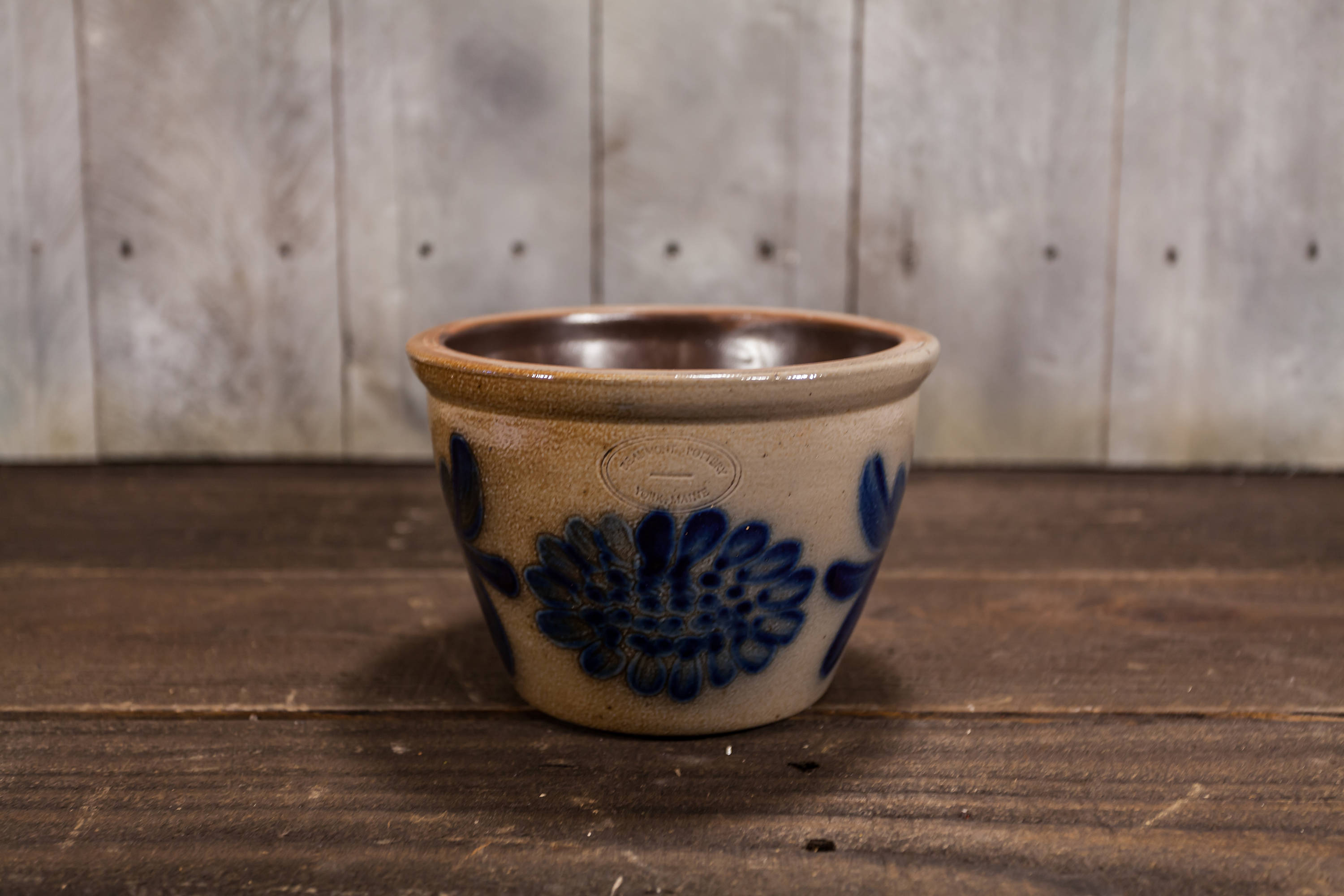 Vintage Beaumont Pottery Bowl Jar Flower Stoneware Glazed Blue Salt