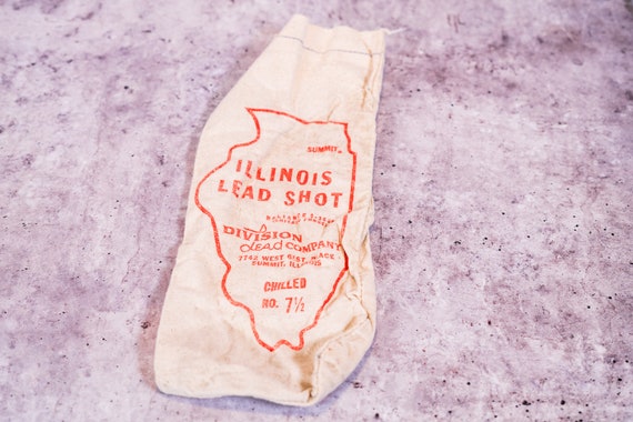 Vintage Illinois Chilled Lead Shot Canvas Bag Hunting Decor Man Cave Rustic Bag Red Hunting Camp Cabin