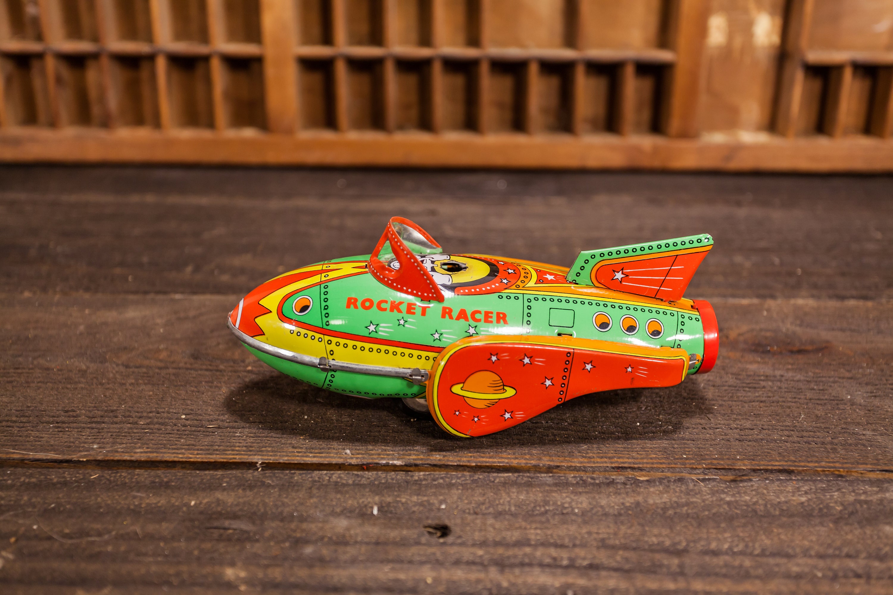 Vintage Rocket Racer Tin Toy Collectible Toy Display Playroom Nursery