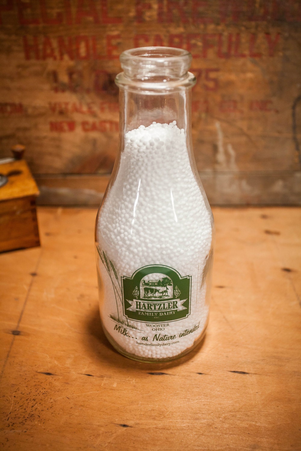 Vintage Hartzler Family Dairy Glass Milk Bottle, Wooster Ohio Green