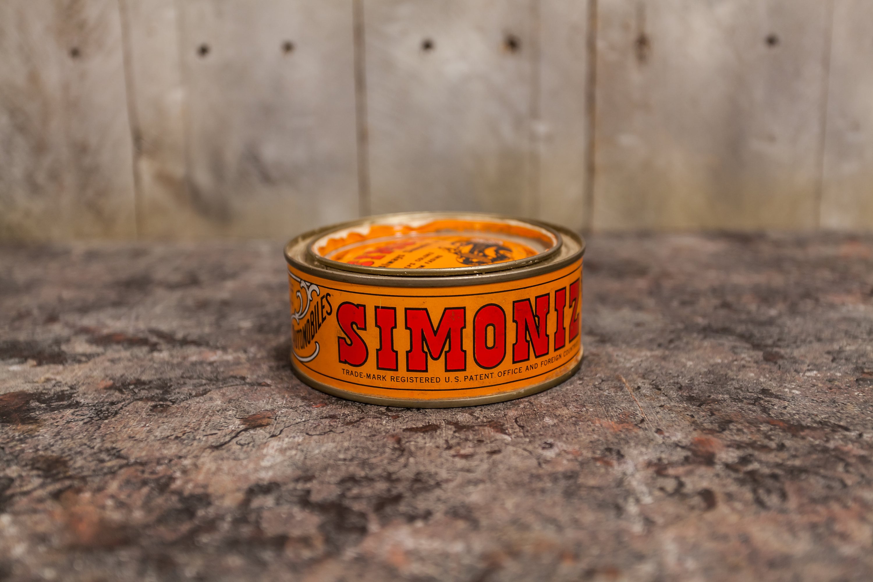 USA VINTAGE SIMONIZ TIN缶 オレンジ Vintage Simoniz Tin Furniture Polish Car Wax Orange Red