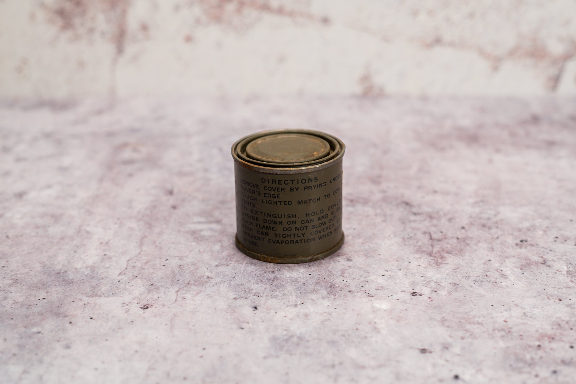 Vintage US Army Poison Wood Alcohol Fuel Tablet Ration Heating Tin Full