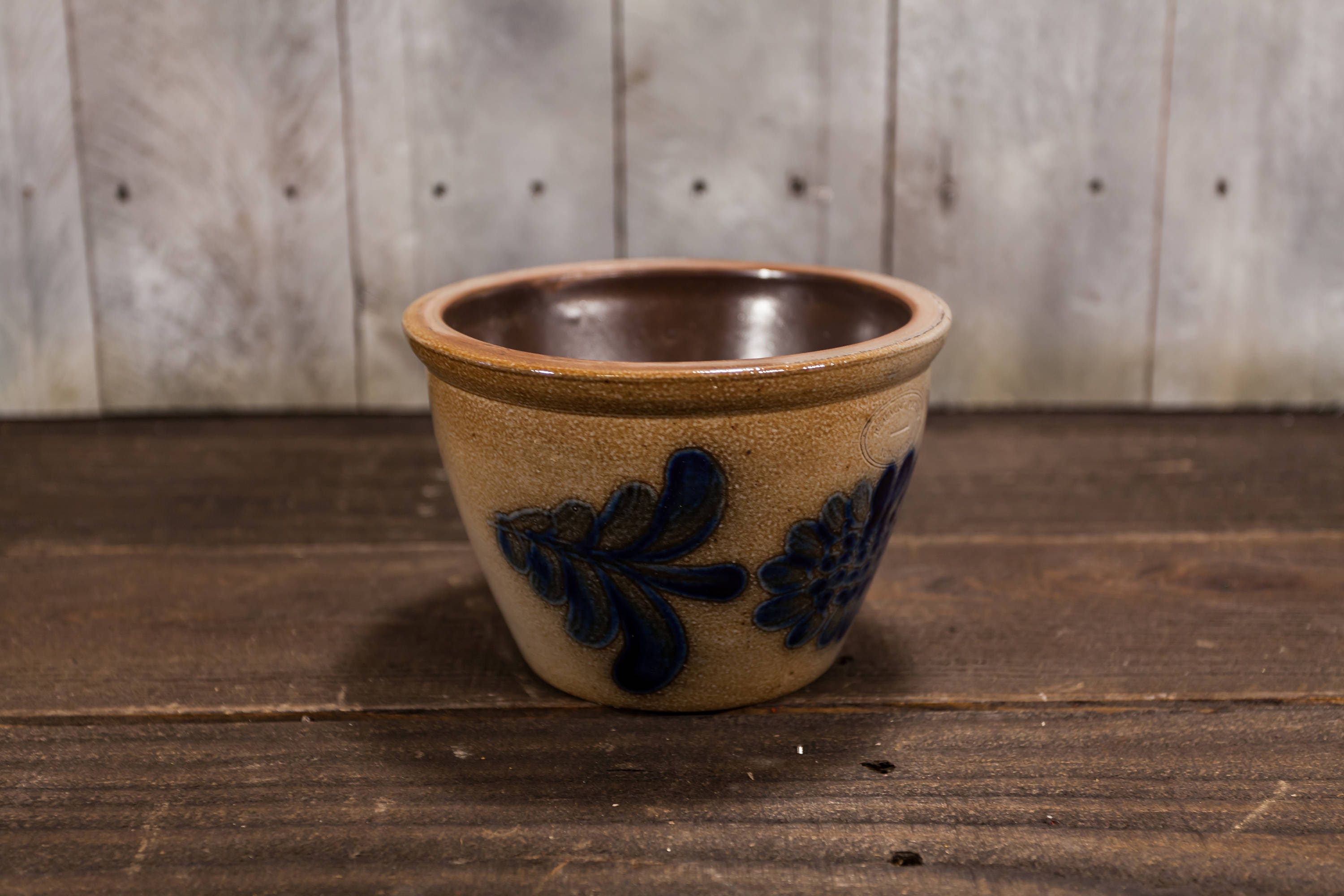 Vintage Beaumont Pottery Bowl Jar Flower Stoneware Glazed Blue Salt