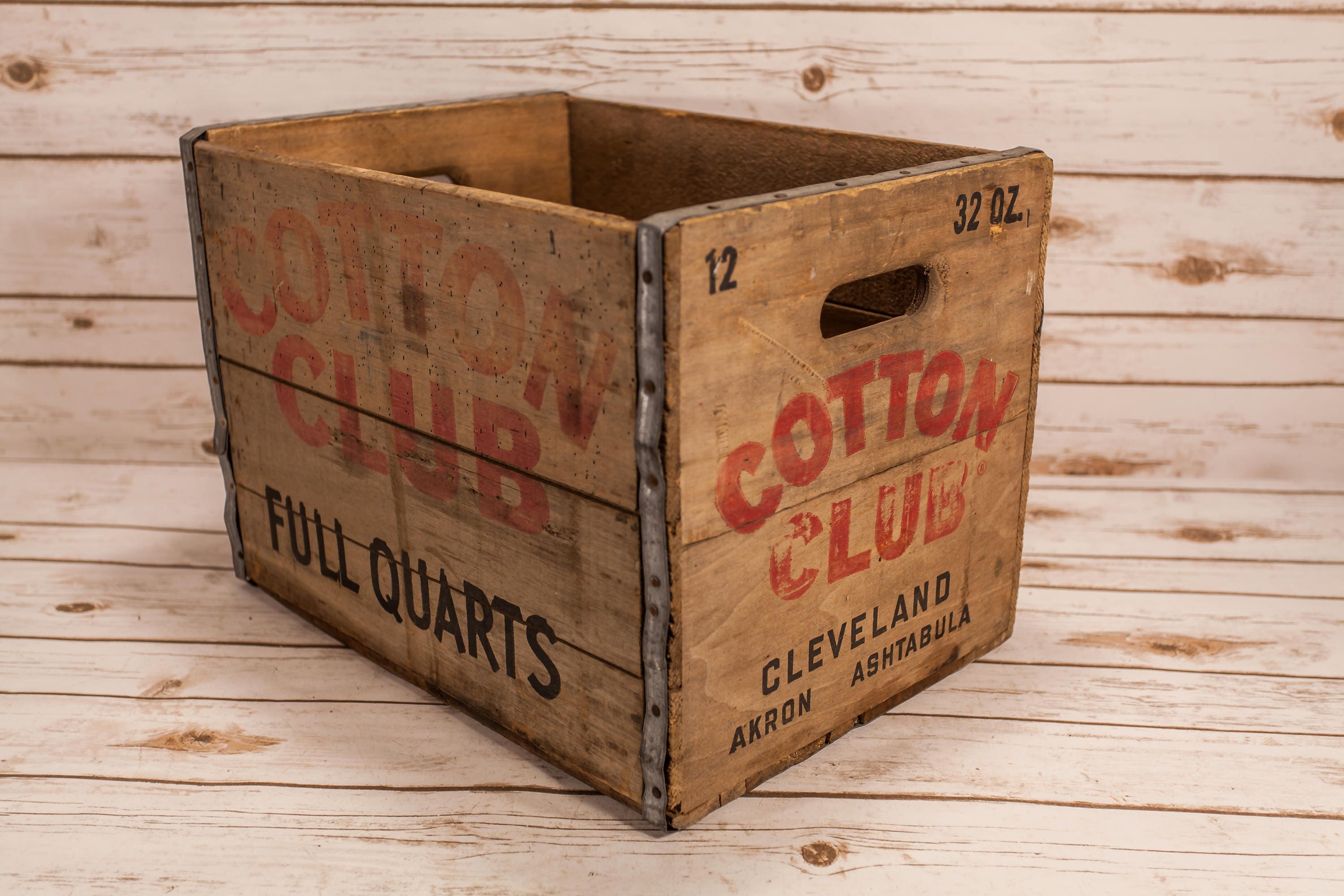 Vintage Cotton Club Wooden Soda Pop Crate Box Metal Rustic Carrier