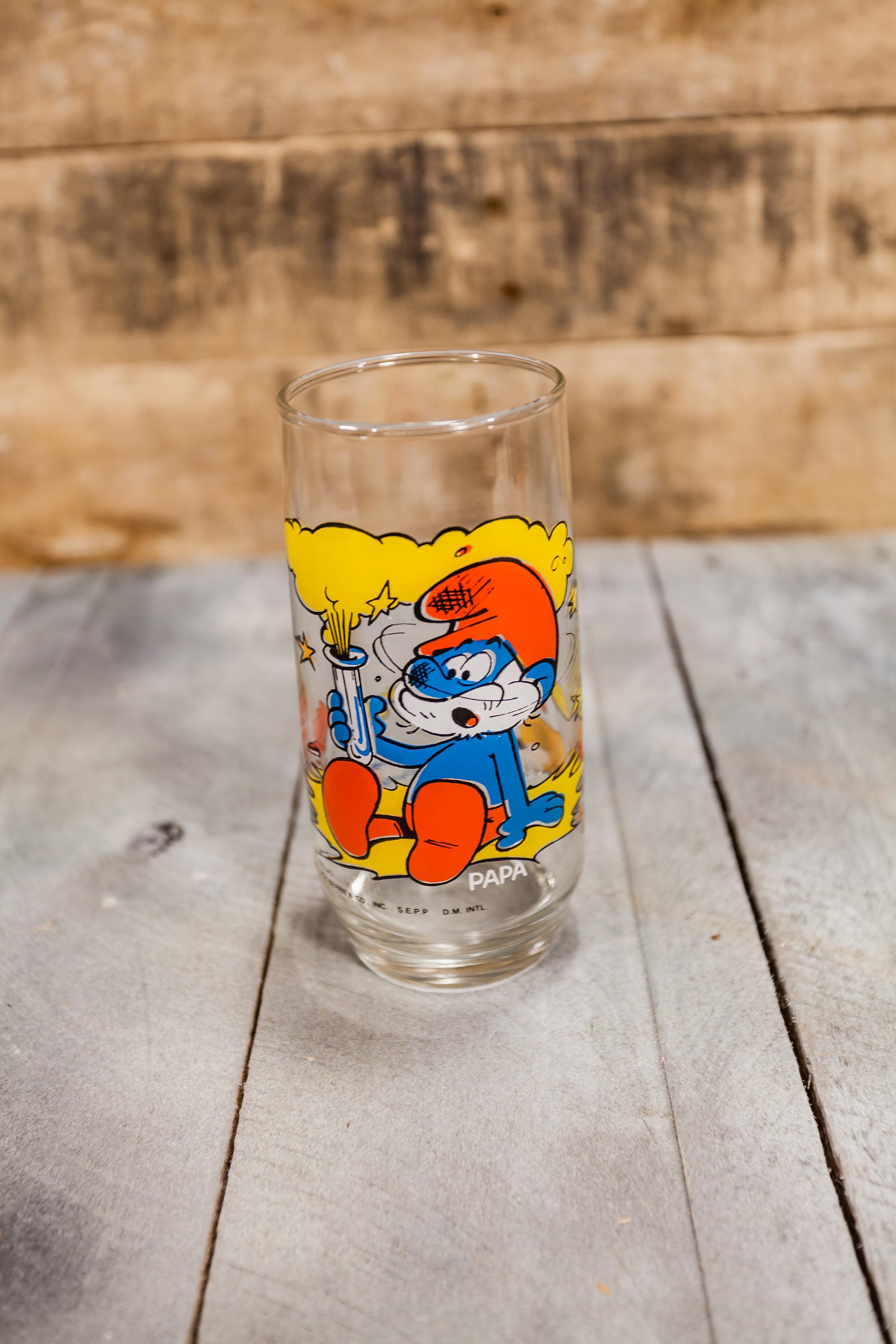 Vintage 1982 Papa Smurf Drinking Glass Collectable Glass Smurfs Decor