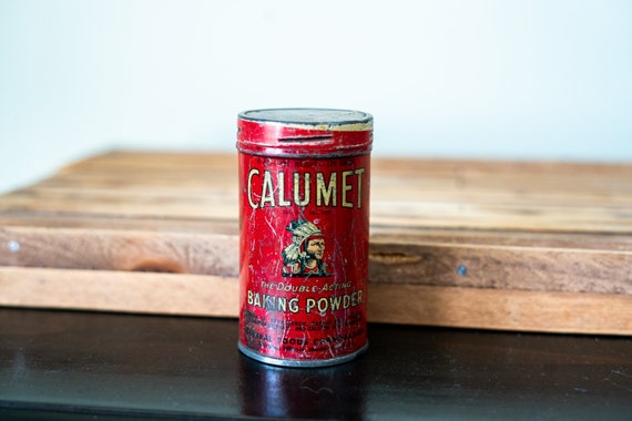 Vintage Calumet Baking Powder Tin Native American Can Chicago Advertising Can Kitchen Rustic Decor Collectable Tin