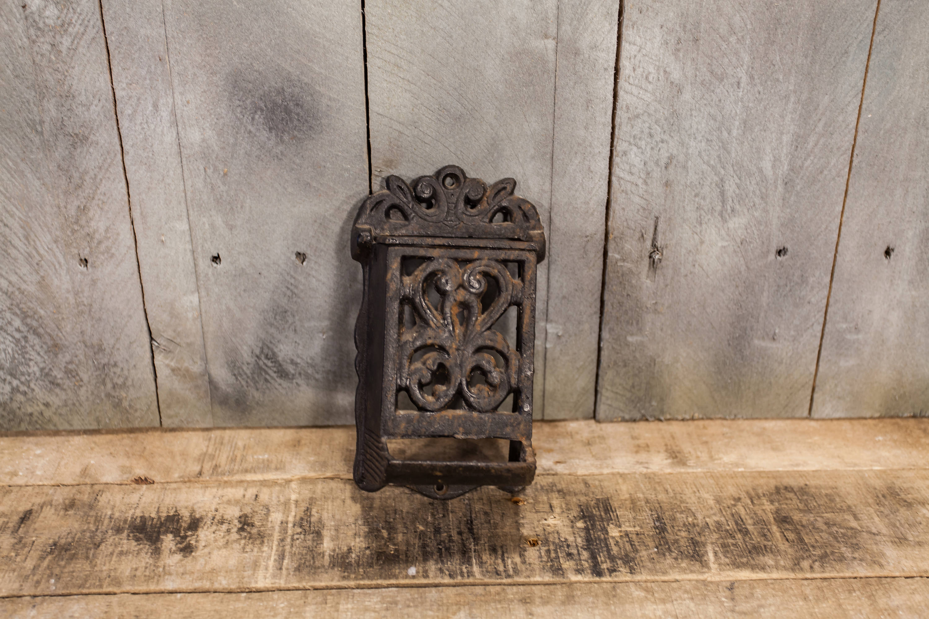 Vintage Cast Iron Wall Match Holder Black Kitchen Decor Match Box Holder