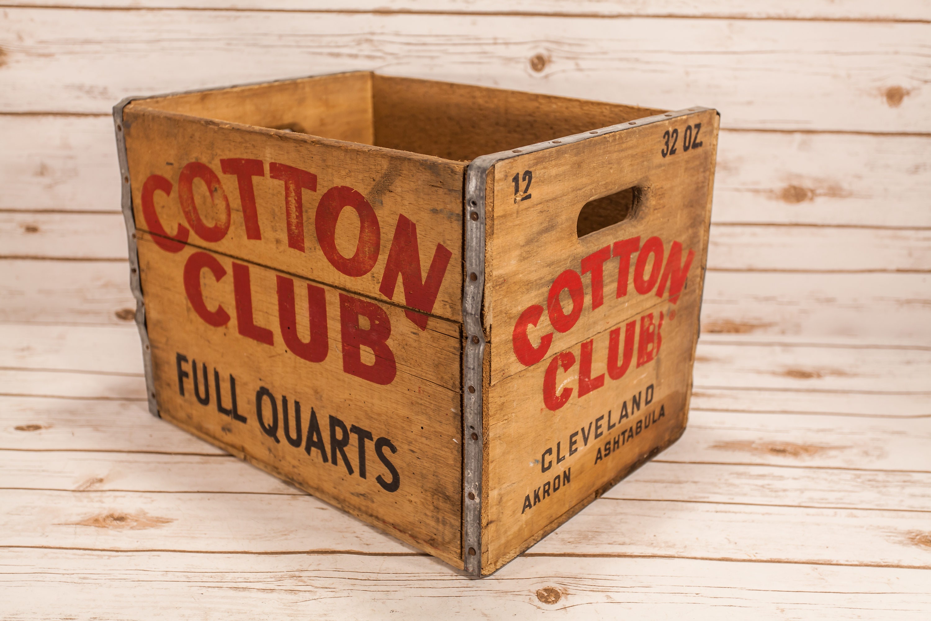 Vintage Cotton Club Wooden Soda Pop Crate Box Metal Rustic Carrier