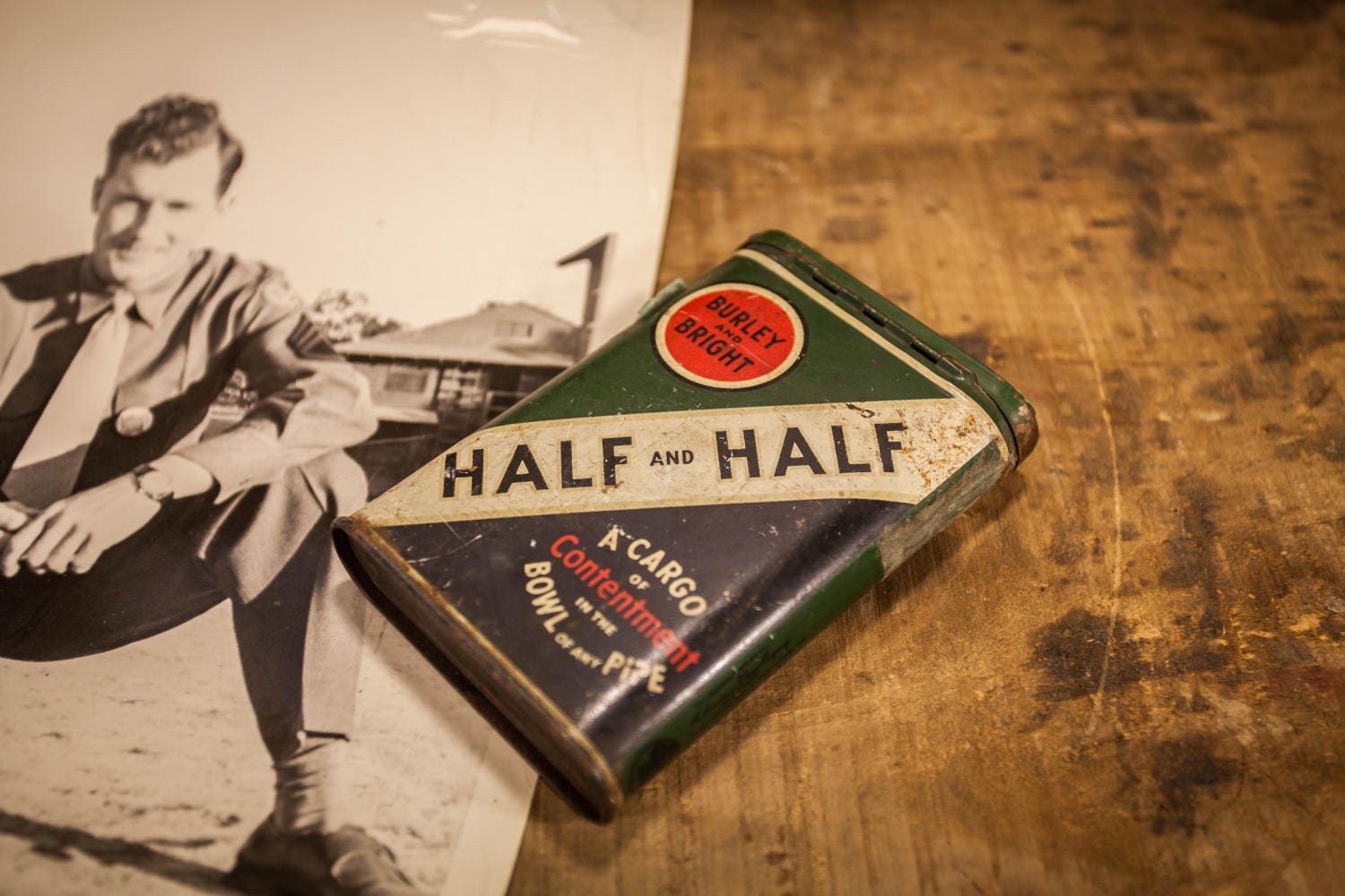 Vintage Burley and Bright Half & Half Pipe Tobacco Tin Green White