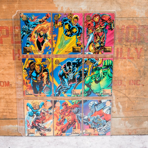 Vintage 90s Marvel Universo 9 Card Manga Crash y Burn Comics Trading Card Superheroes
