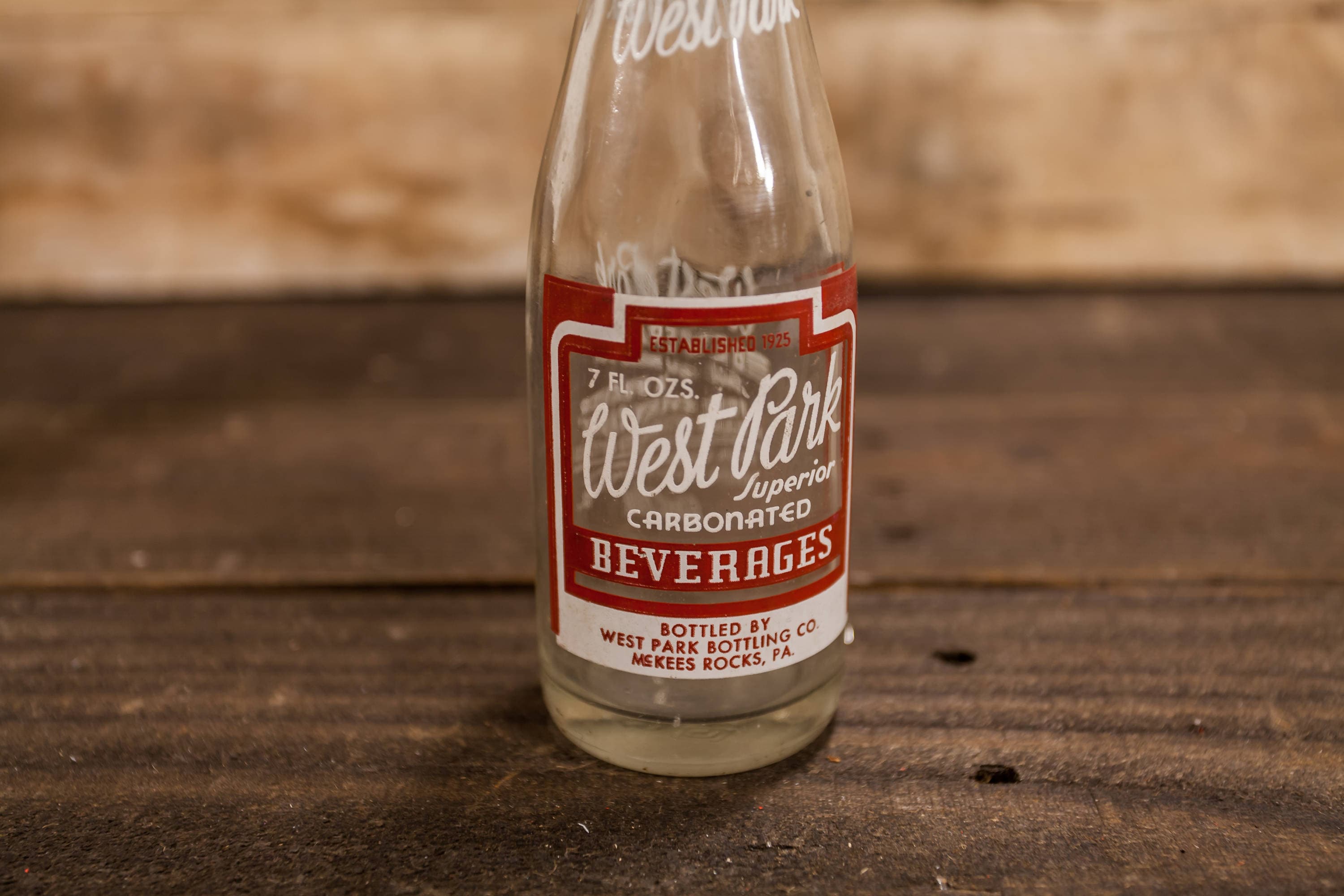 Vintage West Park Beverages 7oz Bottle ACL Glass Bottle Red White West