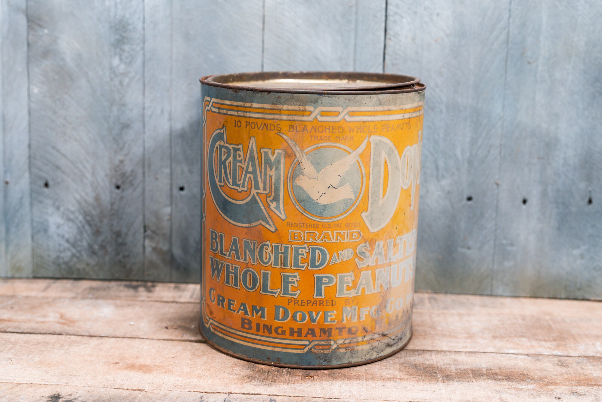 Vintage Rare Cream Dove Peanuts Tin 10lb Cream Dove Mfg Co Binghamton dry-ice-picture-lb-chilly-willy-cool-carl-s-premium-ice-service