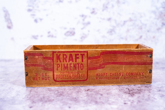 Vintage Kraft Pimento Cheese Wooden Crate Cheese Box Advertising Wooden Cheese Crate Rustic Farmhouse Country