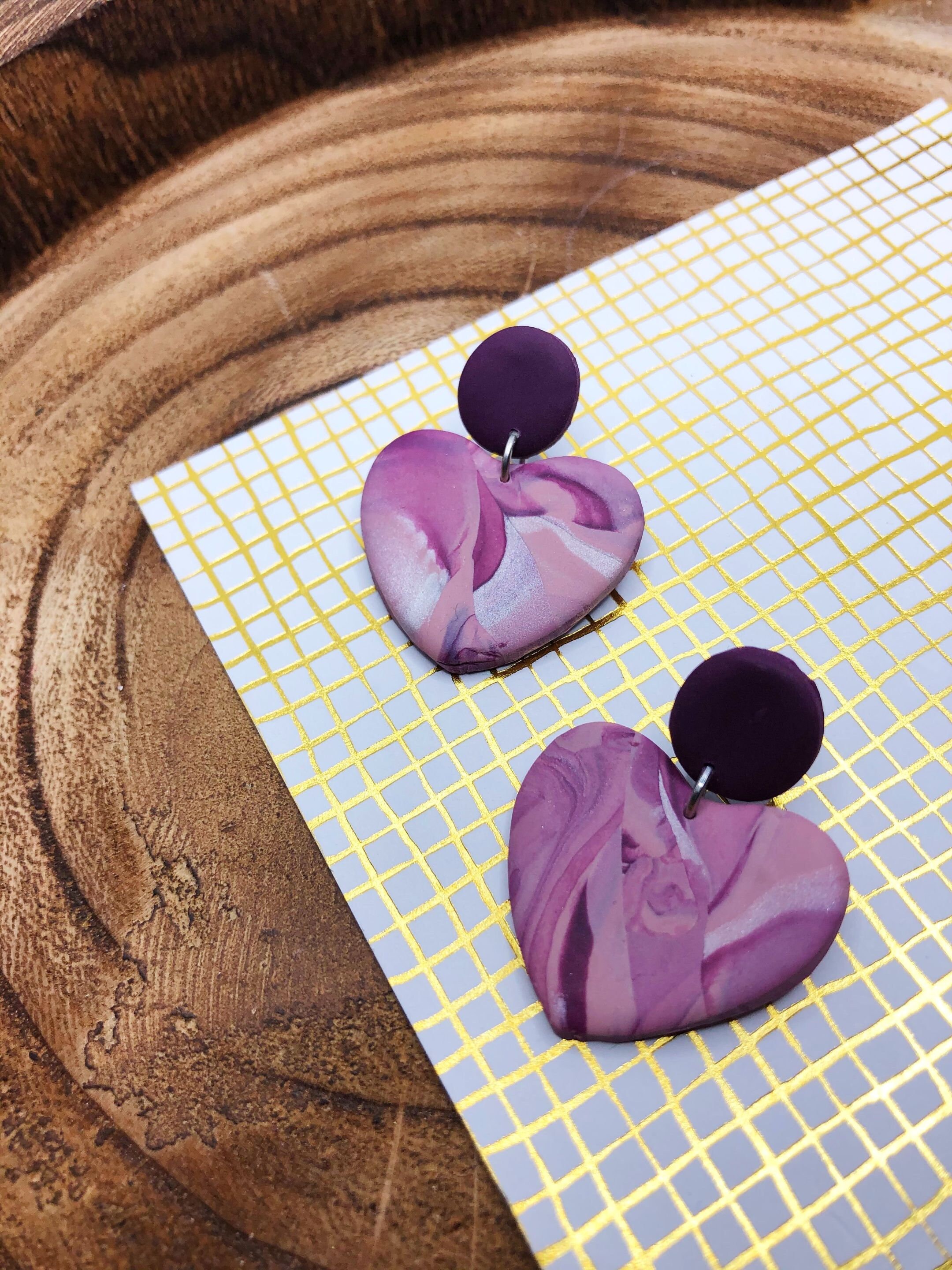 Large Heart Marble Effect Statement Polymer Clay Earrings - Etsy UK