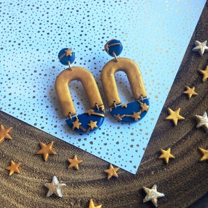 Celestial star earrings, night sky constellation polymer clay stud earrings