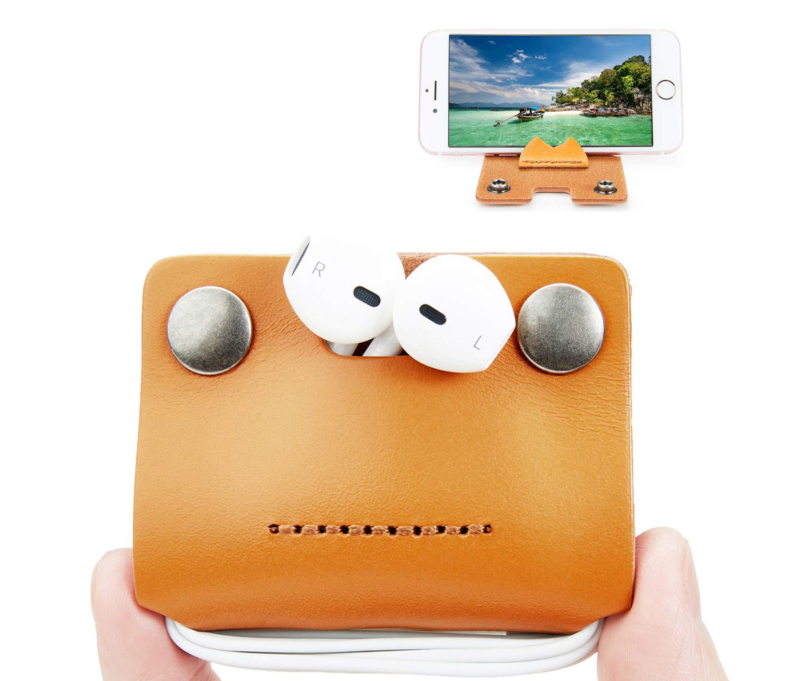 Audio Headphones & Stands handmade headphone holder Leather earbud case