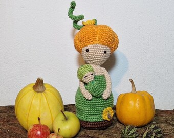 Flower child pumpkin Karla with baby 2.0 - crochet pattern