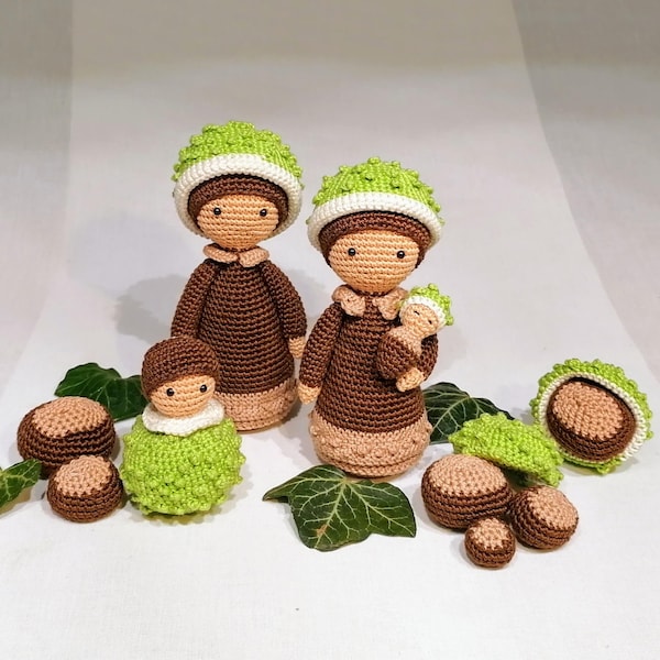 Famille de châtaigniers Flower children - modèle au crochet