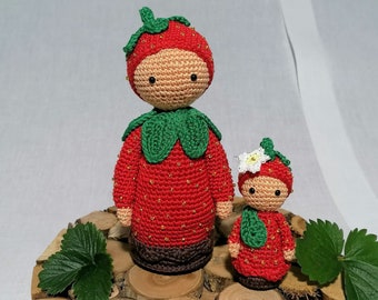 Flor niño fresa con niño - patrón de crochet