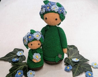 Flower child forget-me-not with child - crochet pattern