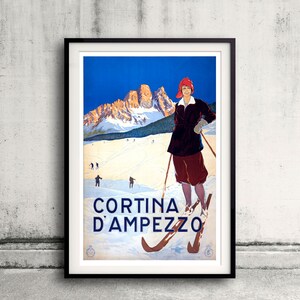 Cortina d&#39;Ampezzo 1920 vintage travel poster Fine Art Glicée Poster Digital Wall art Illustration Print Decorative - SKU 0015