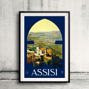 Assise affiche de voyage 1920 vintage affiche de voyage Fine Art Glicée Affiche Digital Wall art Illustration Impression Décoratif- SKU 0012