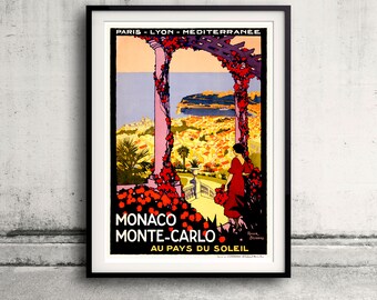 Monaco Monte-Carlo travel poster 1920 vintage travel poster Fine Art Glicée Poster Digital Wall art Illustration Print Decorative - SKU 0009