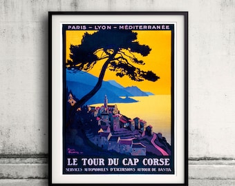Le Tour Du Cap Corse, French Travel Poster - Fine Art Glicée Poster Digital Wall art Illustration Print Decorative - SKU 0207