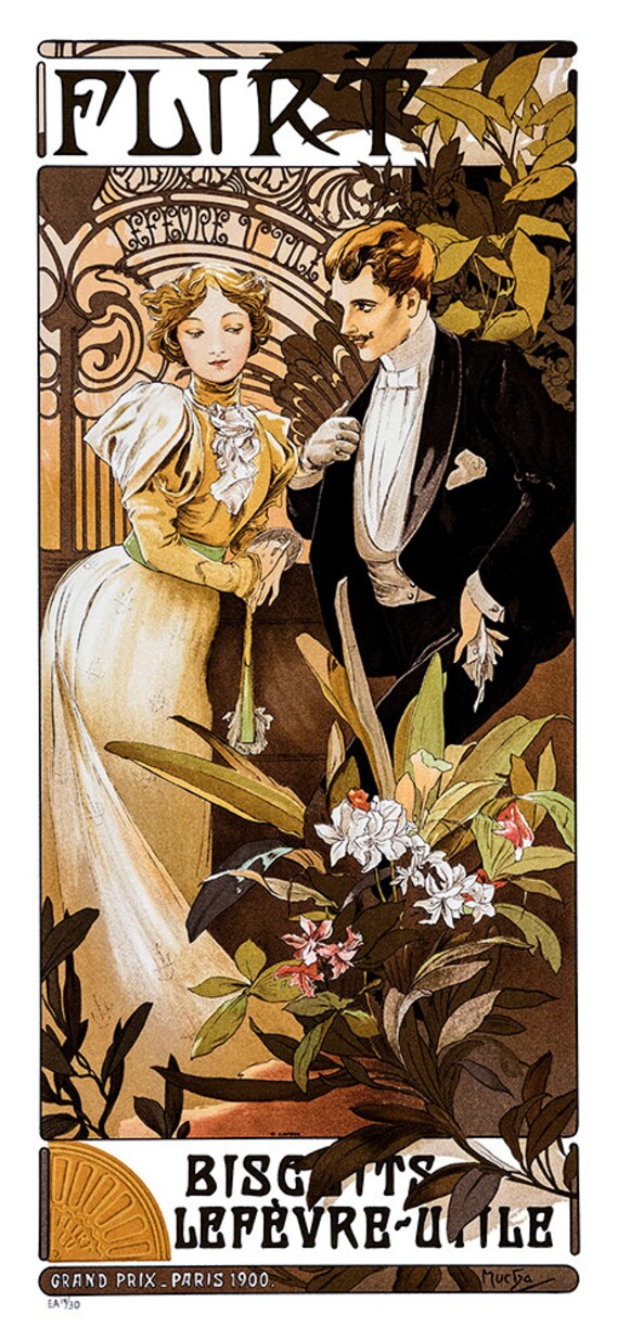 Flirt Biscuits Lefevre Utile By Alphonse Mucha Fine Art Glicee Etsy
