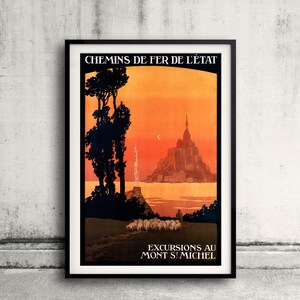 Mont St Michel, Pôster de viagem francês - Belas artes Glicée Pôster Digital Wall Art Ilustração Impressão decorativa - SKU 0219