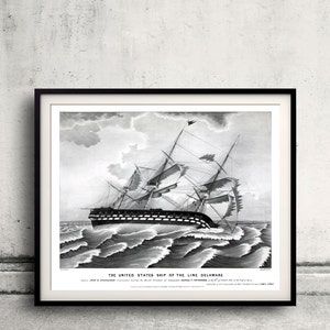 The United States ship of the line Delaware - 1835 - Fine Art Glicée Poster Digital Wall Illustration Print Decorative- SKU 0151