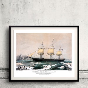 Clipper ship Red Jacket - 1855 - Fine Art Glicée Poster Digital Wall Illustration Print Decorative- SKU 0135