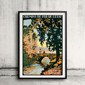 Bretagne et Normandie, Poster de viagens francesas - Belas artes Glicée Poster Digital Wall art Ilustração Impressão decorativa - SKU 0218
