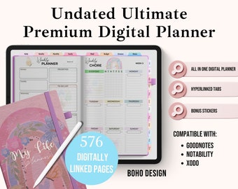 Ultimate Digital Planner Boho | Undated Goodnotes Planner | Monthly Digital Planner | Goodnotes Template | iPad Planner