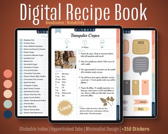 Digital RECIPE BOOK for Goodnotes, Notability, Digital Cookbook, Goodnotes Recipes, Digital Meal Planner, cookbook template, recipe template