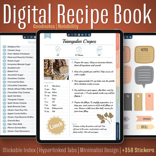 Digital Recipe Book for Goodnotes Notability Hyperlinked - Etsy
