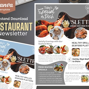 Email NEWSLETTER TEMPLATE Editable on Canva, Digital and Printable Instant Download Canva Restaurant Newsletter Template for Email Marketing