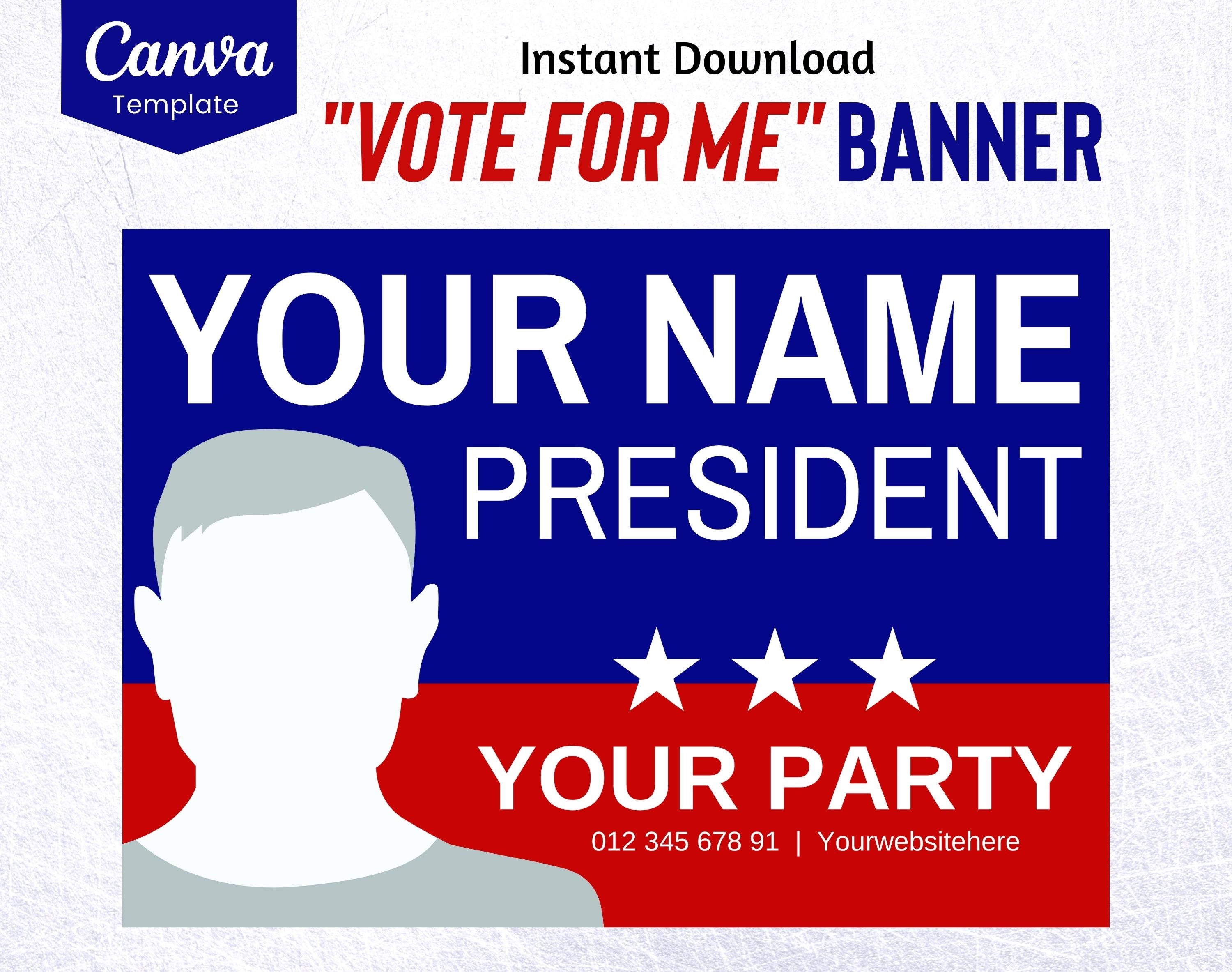 VOTE FOR ME Banner Canva Template Election Poster United Etsy