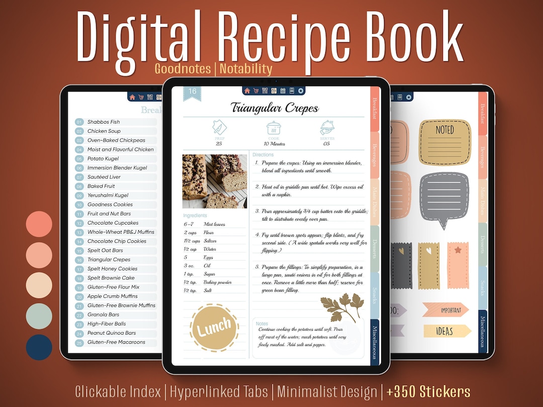 Digital RECIPE BOOK for Goodnotes, Notability, Digital Cookbook Digital RECIPE BOOK for Goodnotes, Notability, Digital Cookbook