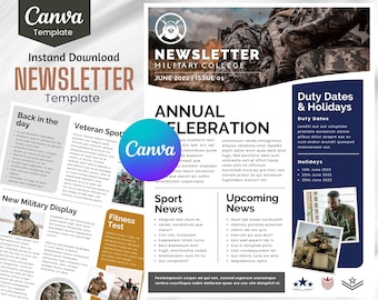 Military Email NEWSLETTER TEMPLATE Editable on Canva, Digital and Printable Instant Download Canva Newsletter Template for Email Marketing