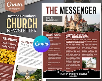 CHURCH Flyer NEWSLETTER Editable Canva Template, Digital and Printable Instant Download Canva Email Newsletter Template for Email Marketing