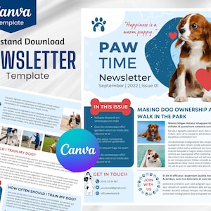 Dog Newsletter Template: Paw Time Design, Editable Canva (Digital Download)